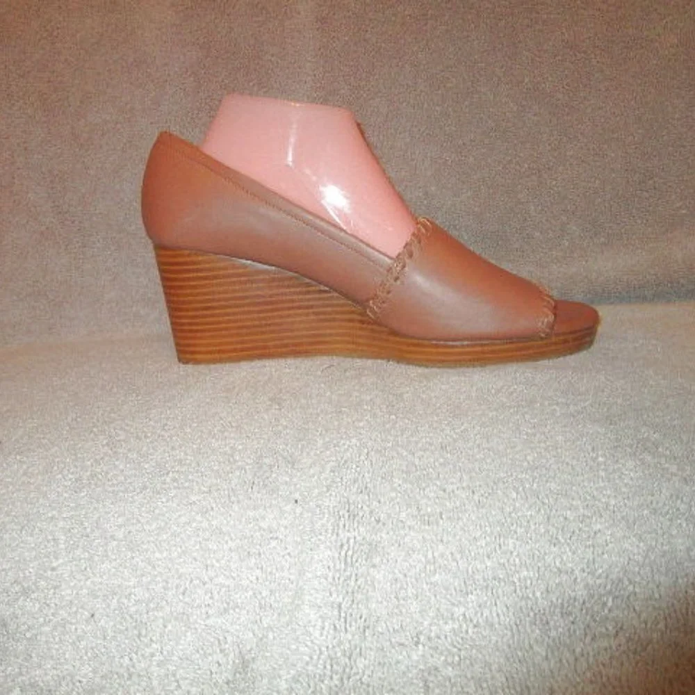 Jack Rogers Palmer Stacked Wedge Sandals Womens Size 10 Whipstitched Leather